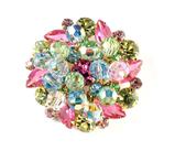 DeLizza and Elster Juliana Pastel Pink, Blue, Green and Yellow Rhinestone Bead Brooch 